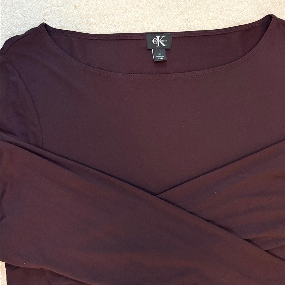 Calvin Klein Dark Burgundy Long Sleeve Stretchy Top (M)